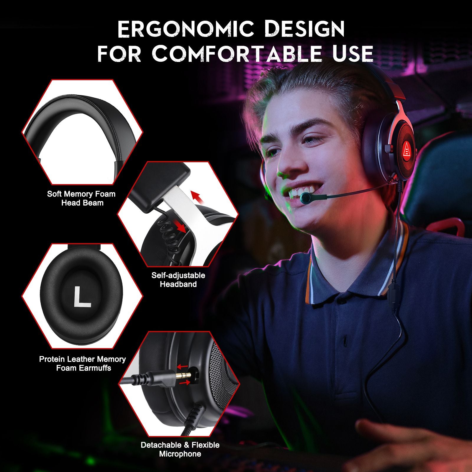 EKSA E900 Plus USB Gaming Headset Virtual 7.1 Surround Sound ENC Noise Cancellation LED Headphone EKSA E900 Plus USB Gaming Headset Virtual 7.1 Surround Sound ENC Noise Cancellation LED Headphone